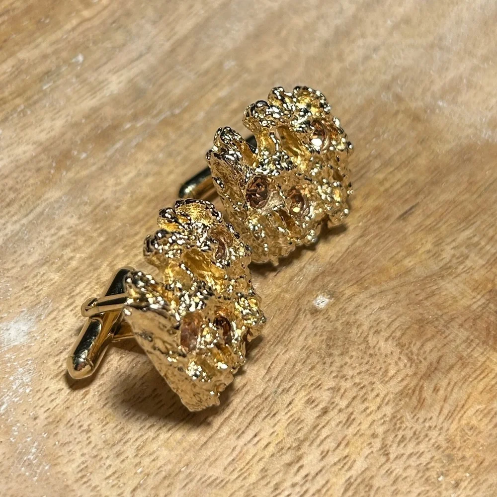 Vintage Swank Nugget & Rhinestone Gold Tone Cufflinks.